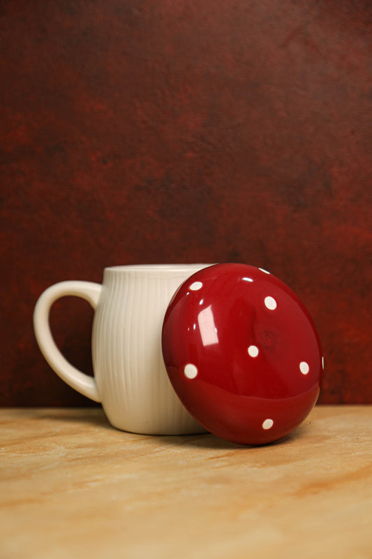Red Mushroom Ceramic Mug with Lid