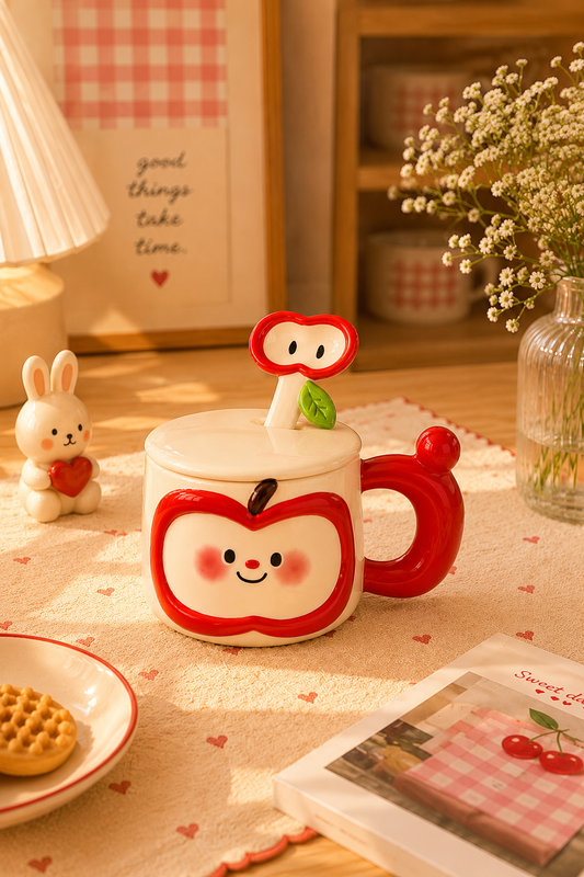 Ciao apple ceramic mug with matching spoon