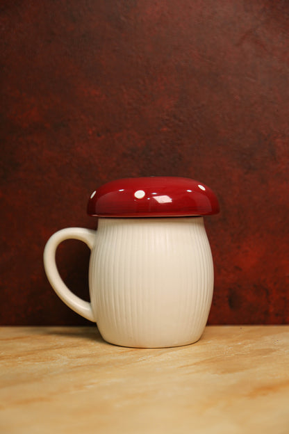 Red Mushroom Ceramic Mug with Lid