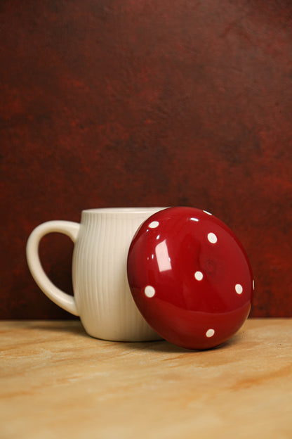 Red Mushroom Ceramic Mug with Lid