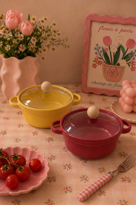 Blushy ceramic bowl with lid