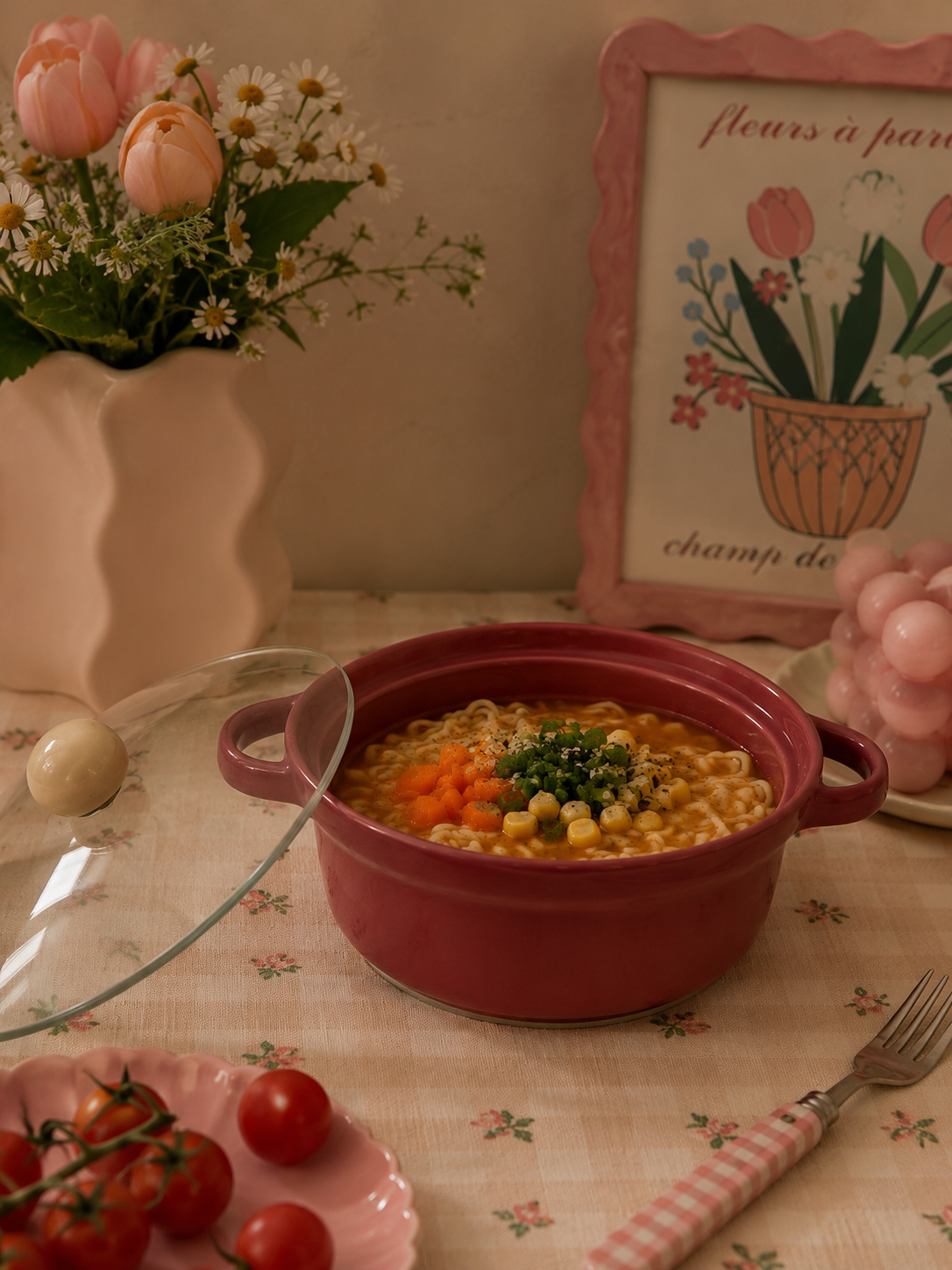 Blushy ceramic bowl with lid