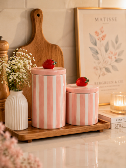 2 Pack Ceramic strawberry Canister Set