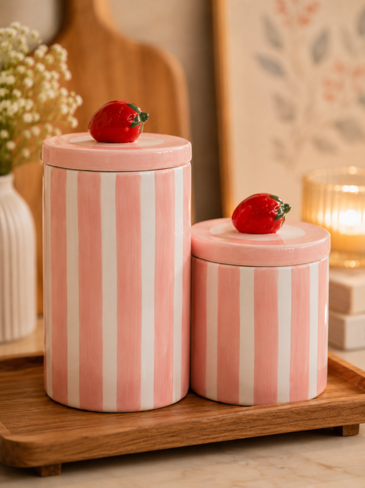 2 Pack Ceramic strawberry Canister Set