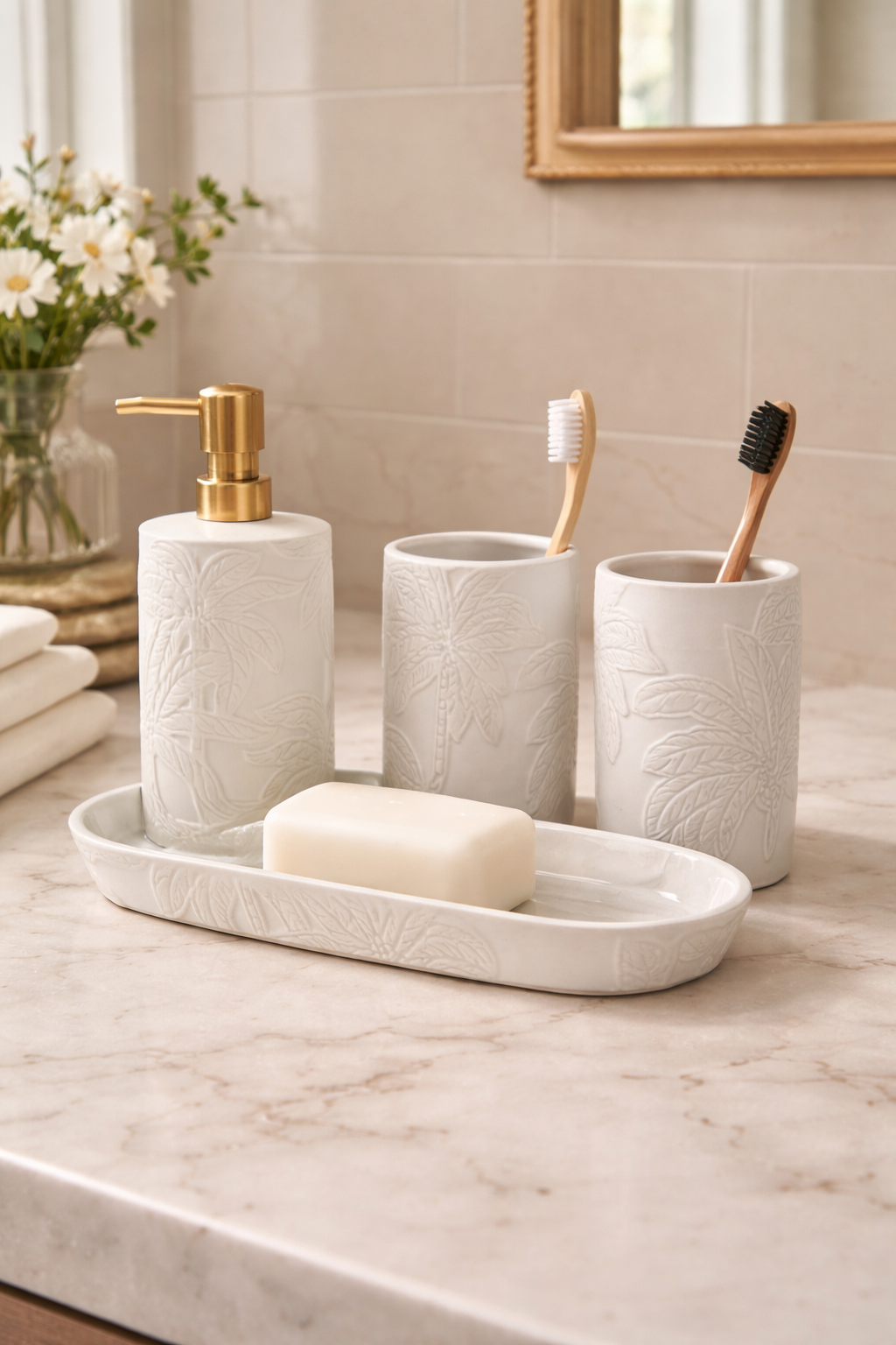5 piece palm bathroom set
