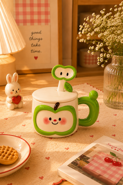 Ciao apple ceramic mug with matching spoon