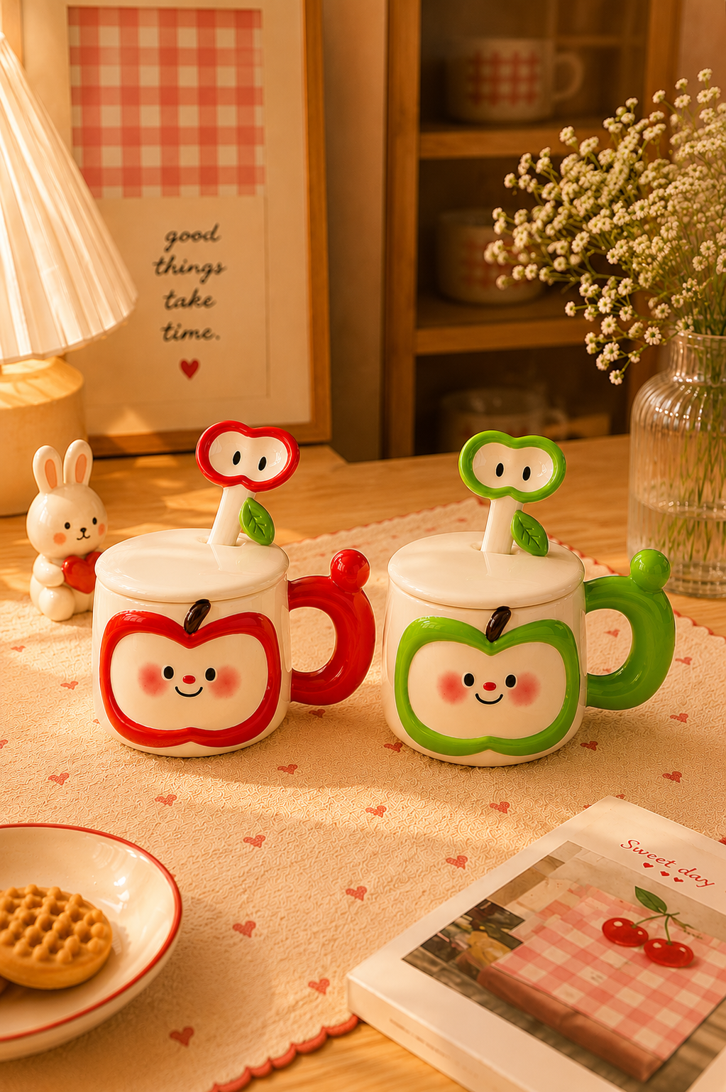 Ciao apple ceramic mug with matching spoon