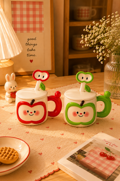 Ciao apple ceramic mug with matching spoon