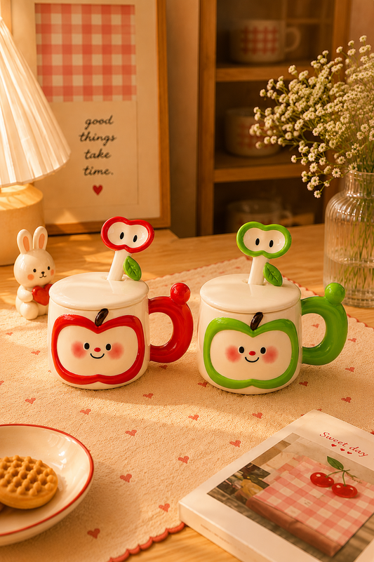 Ciao apple ceramic mug with matching spoon