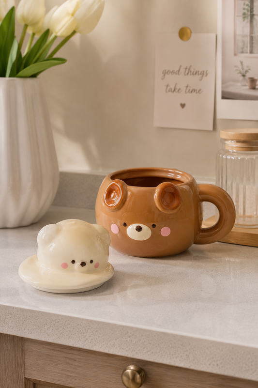 Mocha bear mug with lid