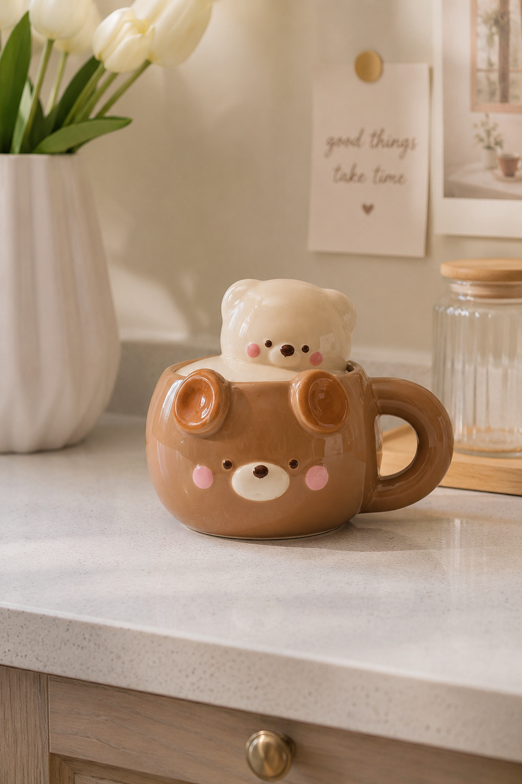 Mocha bear mug with lid