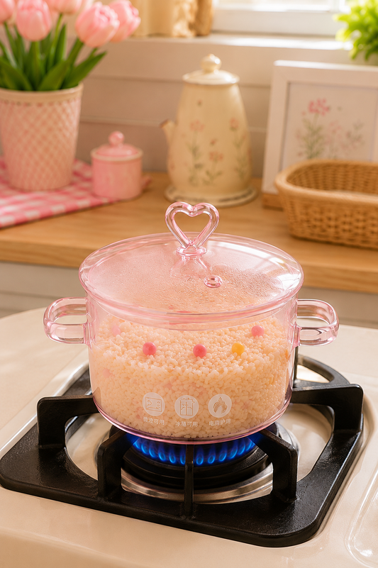 Pink heat resistant glass cooking pot 1.9L