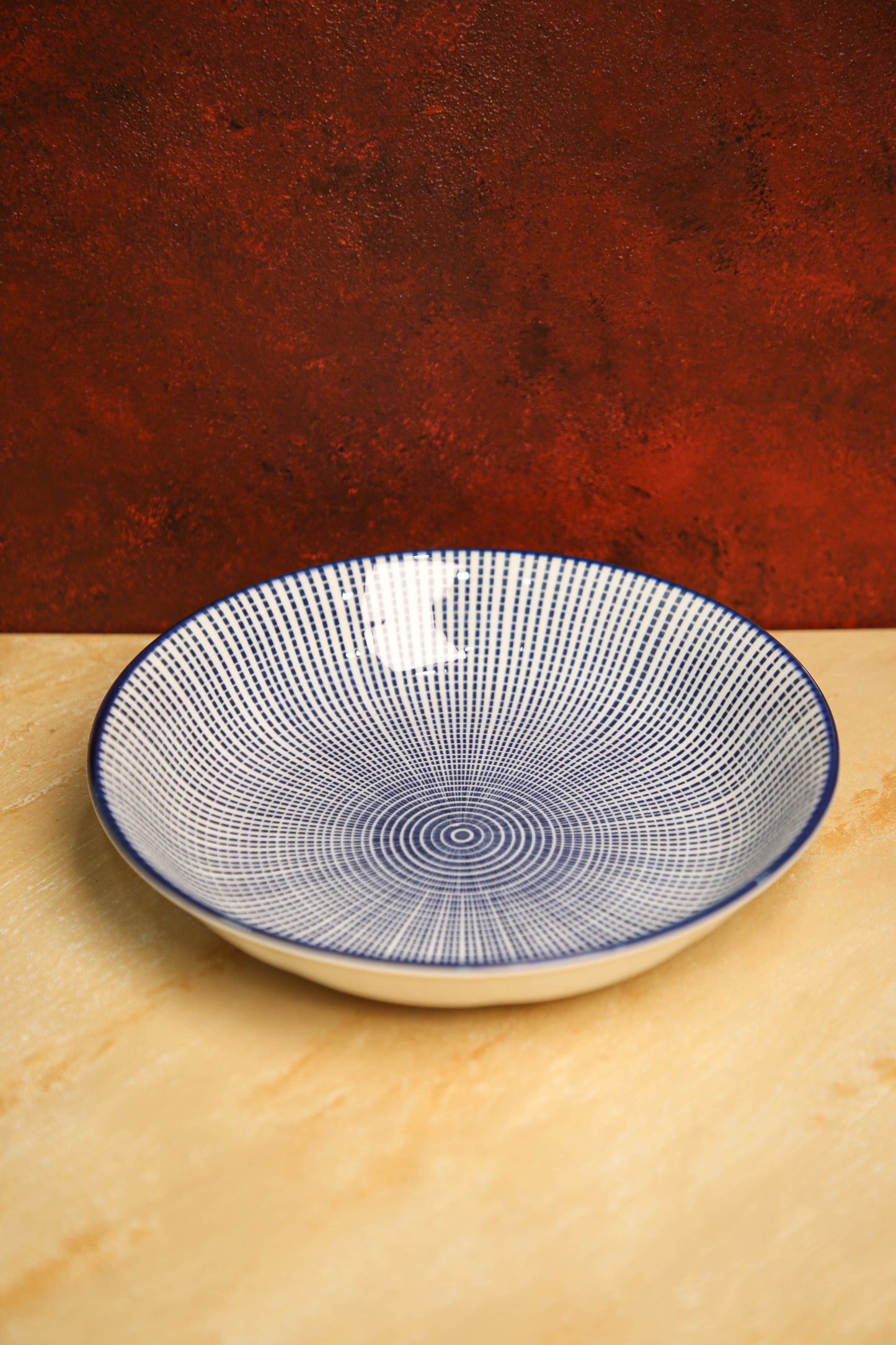 Indigo Radial Shallow Bowl