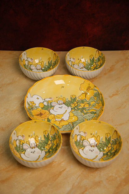 5 piece yellow bear dining set