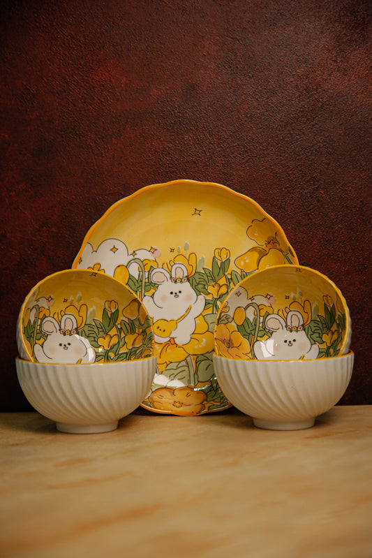 5 piece yellow bear dining set
