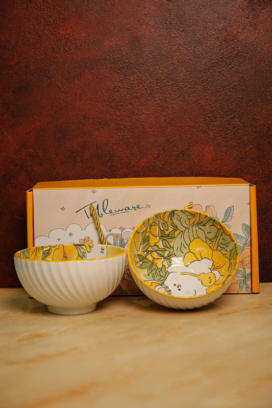 2 piece yellow bear bowl set